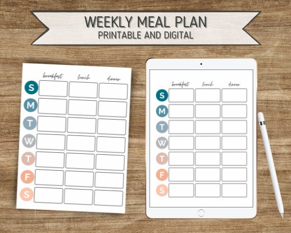 Weekly Meal Plan Template Printable and Digital Download | Etsy