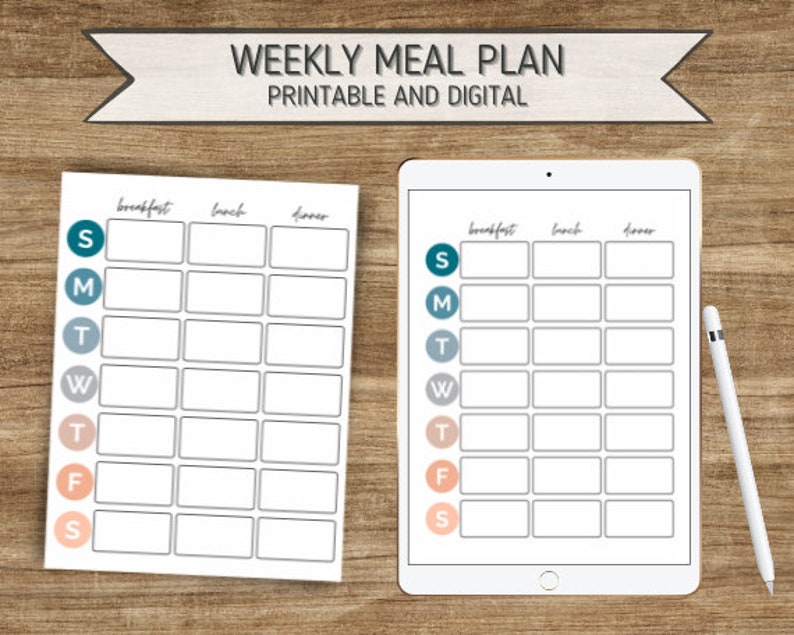 Weekly Meal Plan Template Printable and Digital Download Planner