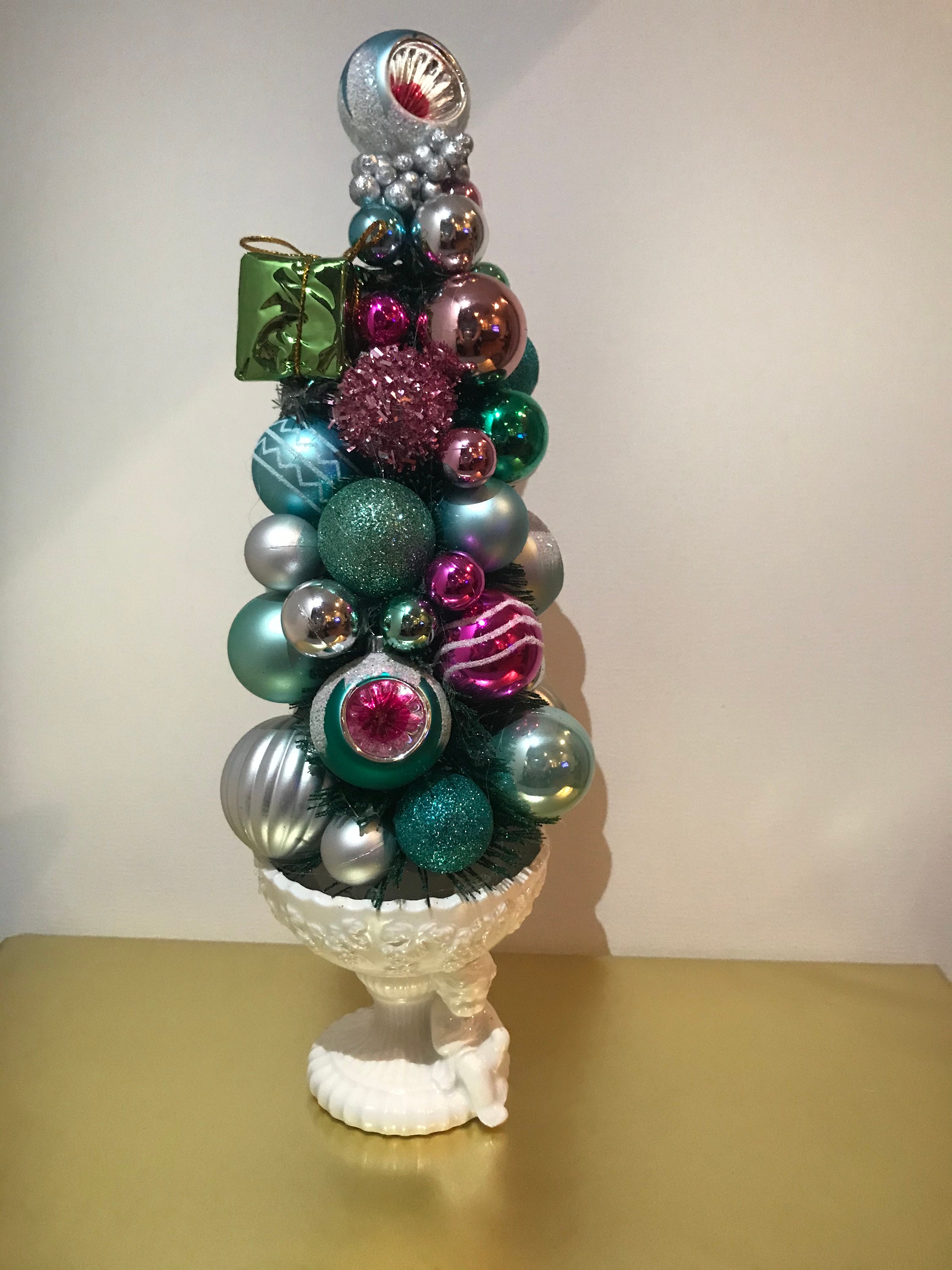 Decorated bottle brush tree centerpieces mantle decor Etsy