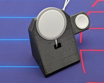 Minimalistische 3D-geprinte iPhone MagSafe- en Apple Watch-standaard