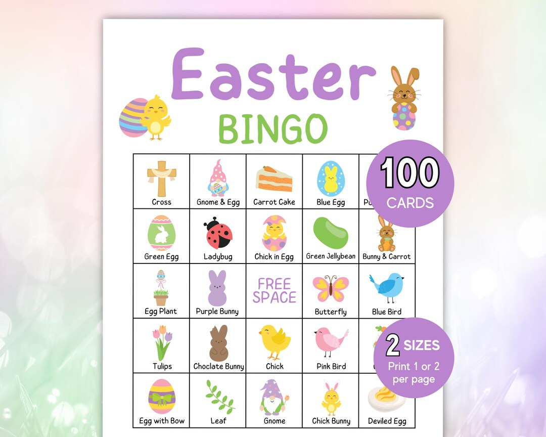 Easter Bingo, 100 Easter Bingo Cards, Printable Easter Activity for ...