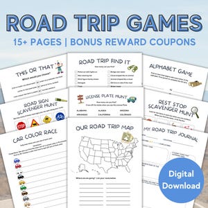 Kids Road Trip Games, Family Travel Activities Bundle, Car Games, Scavenger Hunts for Kids, Journal Pages, Reward Coupons, Family Vacation