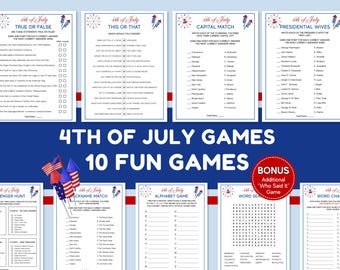 Paquete de juegos del 4 de julio, Juegos patrióticos del 250 aniversario de Estados Unidos, Actividades para el aula de historia de EE. UU., Juegos para fiestas del 4 de julio