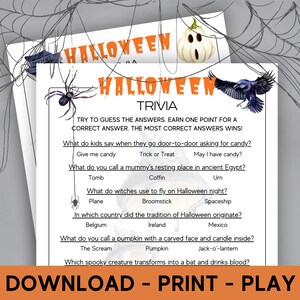 Halloween Trivia Game Printable • Trivia Quiz for Kids, Teens, Adults • Halloween Party Game • Easy Halloween Game for Family and Classroom