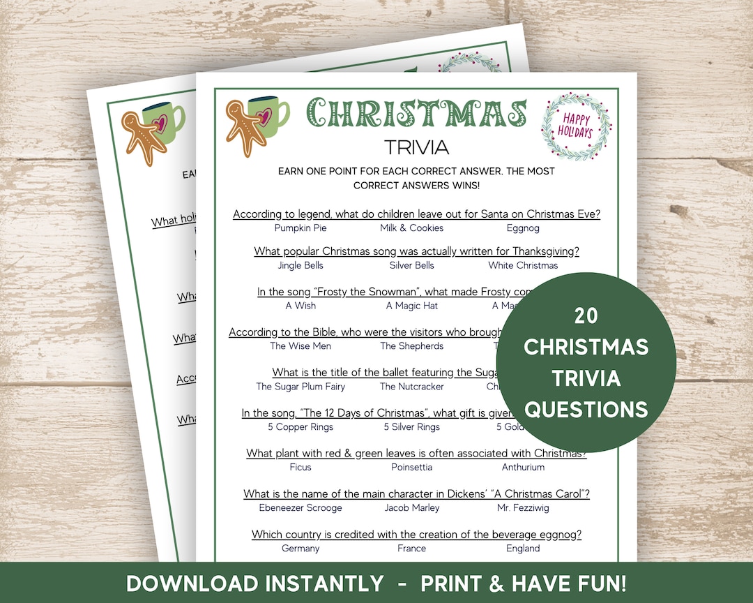 Christmas Trivia Game Printable Fun Activity for Adults and - Etsy