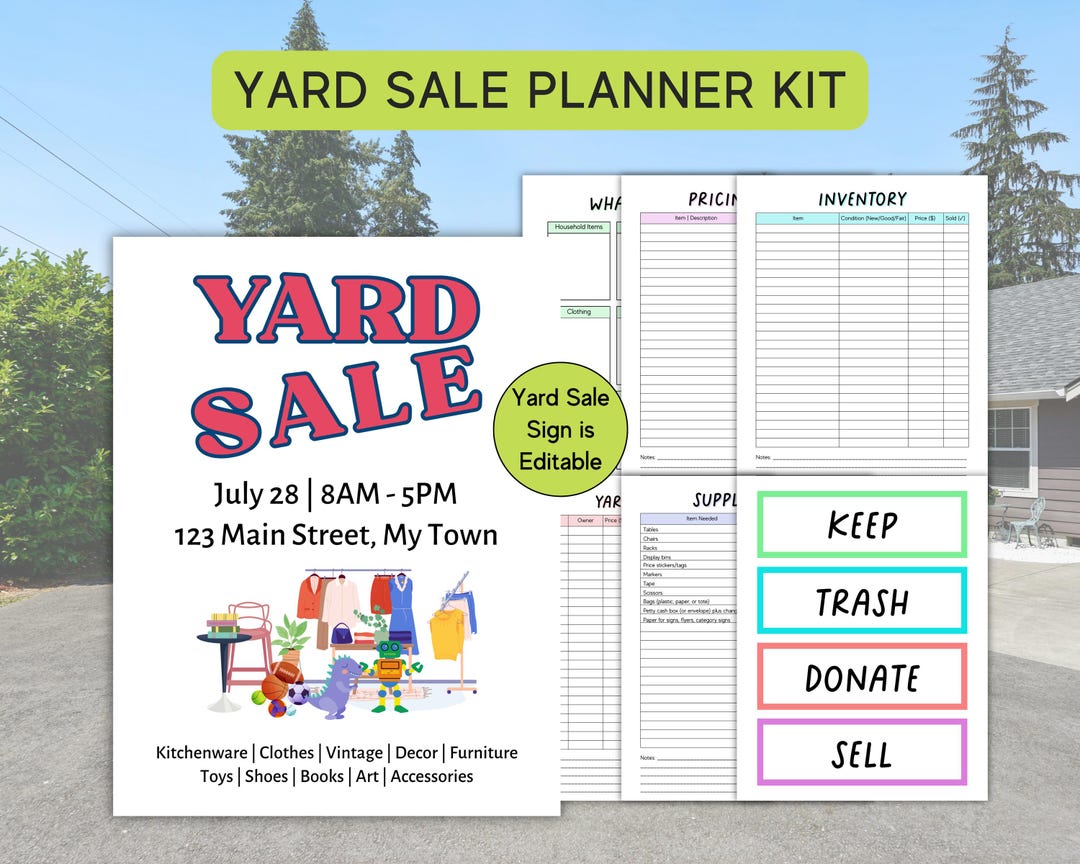 yard sale inventory template Images High Quality Grahic Yard Sale Planner, Garage Sale Planning Kit, Garage Sale Checklist ...