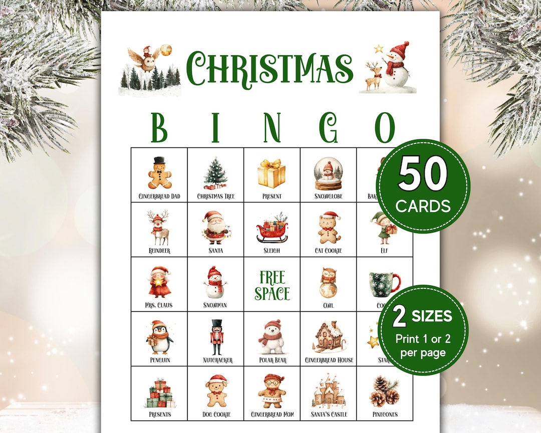 50 Christmas Bingo Cards, Printable Christmas Bingo, Christmas Party ...