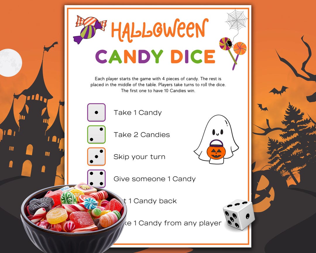 Halloween Candy Dice Game, Printable Party Activity for Kids, Fun Game ...
