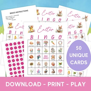 Osterbingo druckbar • 50 einzigartige Bingokarten • Aktivität für Kinder & Jugendliche • Familien oder Partyspiel • Aktivität für Senioren • Sofortiger Download