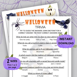 Halloween Trivia Game, Printable Halloween Trivia Quiz for Kids, Teens, Adults, Halloween Party Games, Halloween Classroom Activity