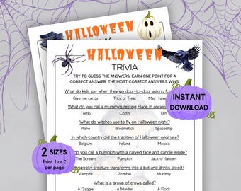 Halloween Trivia Game, Printable Halloween Trivia Quiz for Kids, Teens, Adults, Halloween Party Games, Halloween Classroom Activity