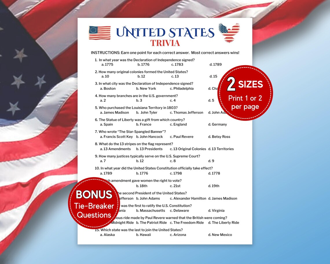 State Trivia Images United States Trivia Game, USA Trivia, Patriotic Trivia Game, 250th ...