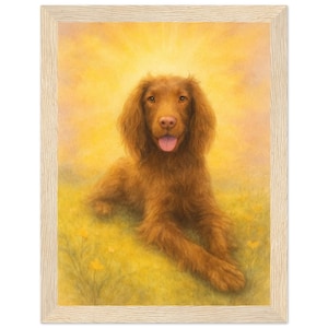 Ritratto commemorativo di un animale domestico incorniciato in un prato al tramonto / Stampa personalizzata di un cane da una foto / Arte murale commemorativa confortante / Comfort acceso