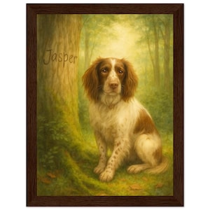 Ritratto commemorativo incorniciato di un animale domestico della foresta / Stampa personalizzata per cani con nome inciso sull'albero / Tributo artistico da parete personalizzato / Comfort illuminato