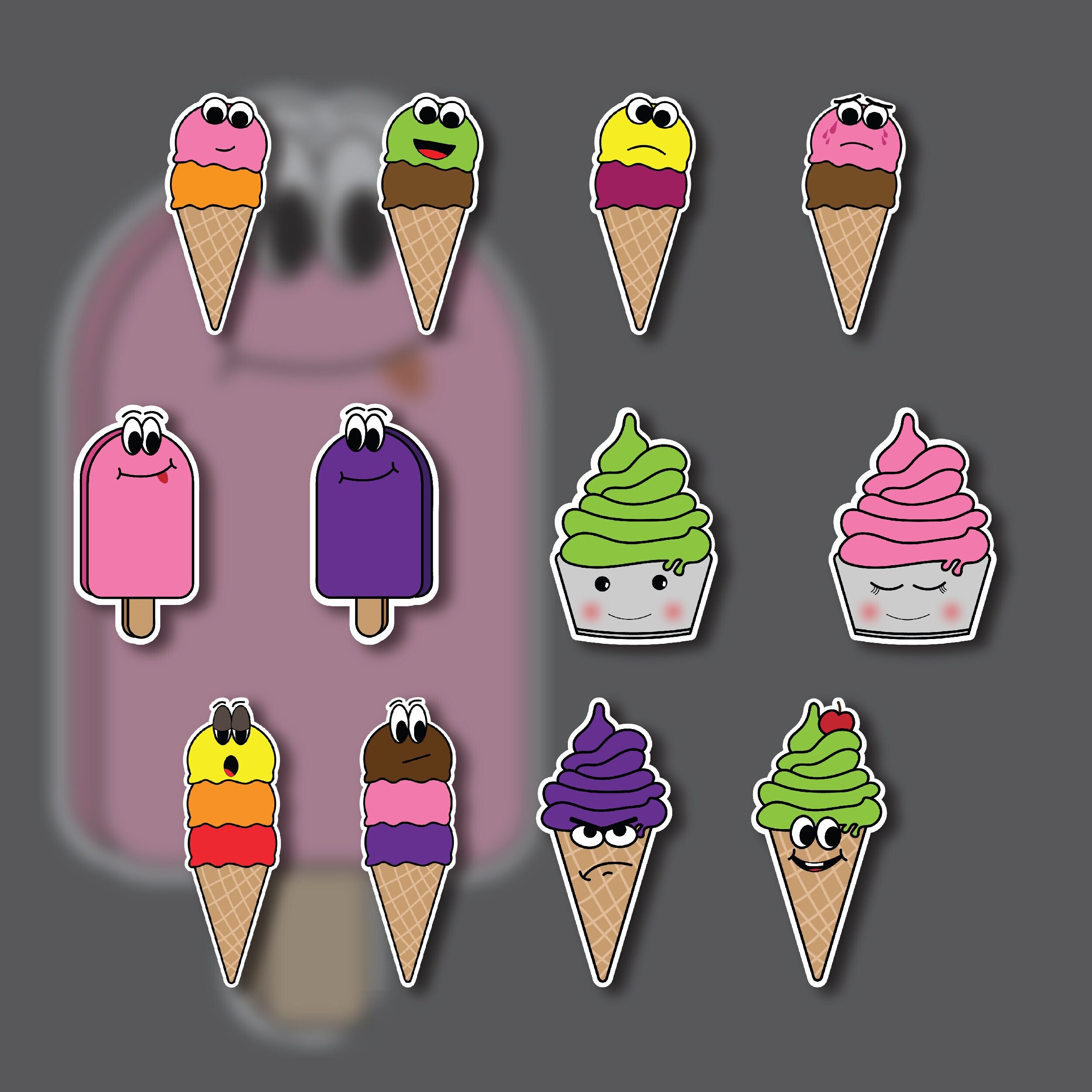 Printable Ice Cream Stickers Facial Expressions SVG, PDF, PNG - Etsy