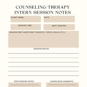 Therapy Intern Session Notes Sheet, Counseling, Client Session Log ...