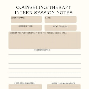Therapy Intern Session Notes Sheet Counseling Client Session Log