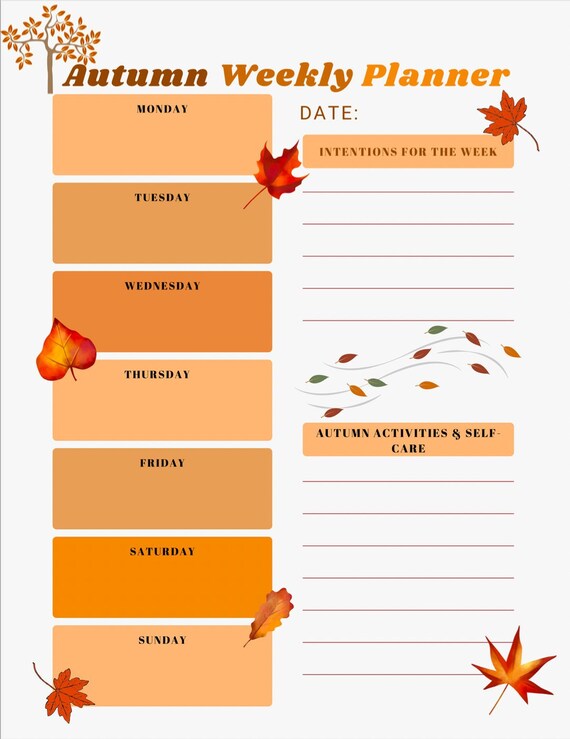 Autumn Weekly Planner Sheet Fall Themed Planner Daily to Do - Etsy