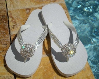 Beach Wedding Glam - Custom Swarovski Bling Havaianas Flip-flops - Various Sandals Colors |