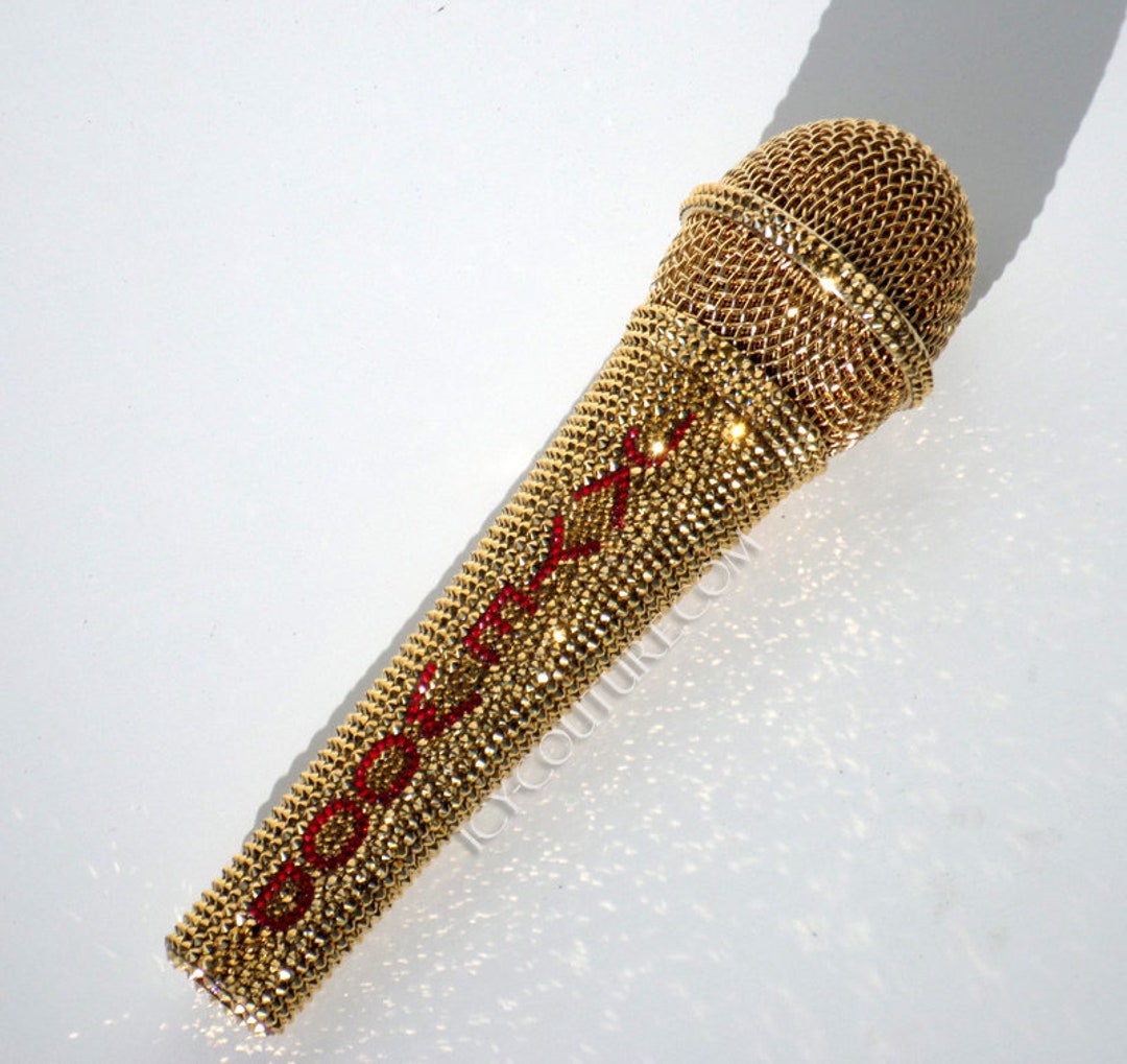Gold Crystals Microphone Design With Swarovski Crystals Etsy