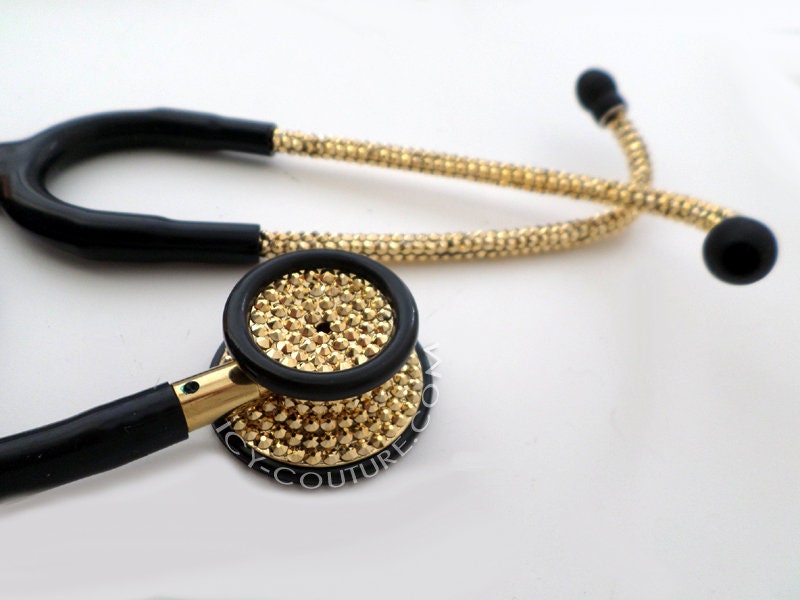 24K Gold Swarovski Crystals Stethoscope Black Tube Etsy Australia