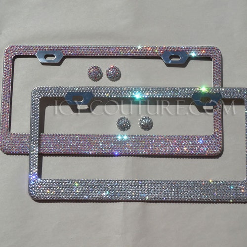 3 ROW License Plate Frame W/ Swarovski Crystals Etsy