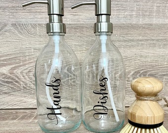 Glass Pump Bottles 500ml personalised shampoo conditioner reusable dispenser body wash lotion bathroom kitchen