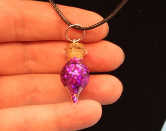 Glitter Potion Bottle necklace, gold or purple holo glitter