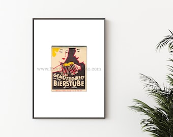 Gemütlichkeit in the Bierstube - Unframed Photography Print, Vintage Matchbook Wall Art Print - German Restaurant, Kitchen Decor