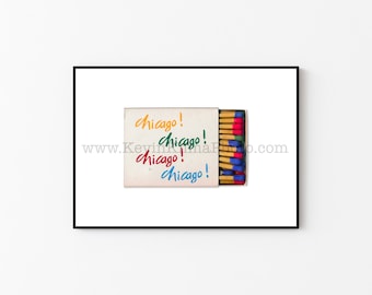 Chicago Wall Art, Chicago Photography Print - Vintage Matchbook Print - Unframed Wall Art Print - Chicago! in Rainbow Colors