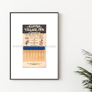 Vintage Las Vegas Matchbook Print - Unframed Wall Art Print - ALPINE VILLAGE INN, Las Vegas Hilton Hotel