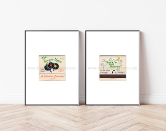 Vintage Chicago Art, Set of 2 Vintage Unframed Matchbook Prints - The Hangge-Uppe Bar, Gold Coast, Chicago - Modern Minimalist Print