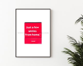 Just a Few SMILES FROM HOME - Unframed Photography Print, Vintage Matchbook Wall Art - Ready to Frame Home Decor