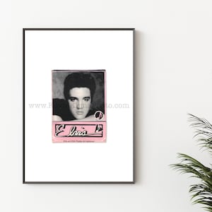 May include: A black and white photo of Elvis Presley on a pink and white matchbook. The matchbook says "Elvis" and "Hits and Chick Trending are irresistible".