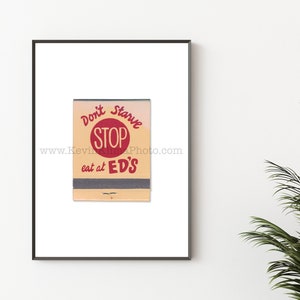 Chicago Photography Print - Unframed Vintage Matchbook Print - ED DEBEVIC&#39;s, Eat at Eds, River North, Chicago