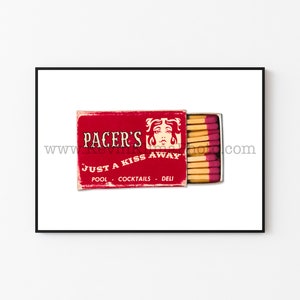 Vintage San Diego Matchbook Art Print - Vintage Restaurant, Bar Print - Ingelijste Wall Art Print - PACER&#39;S, slechts een kus weg