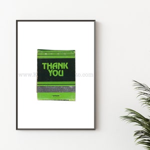Thank You Wall Art - Vintage Matchbook Art Print - Unframed Wall Art Print - Lobby Hallway Art - Green Wall Art