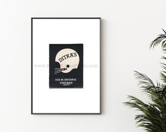 Ditka's - Chicago Bears - Vintage Matchbook Print - Unframed Wall Art Print - Chicago Photography Print