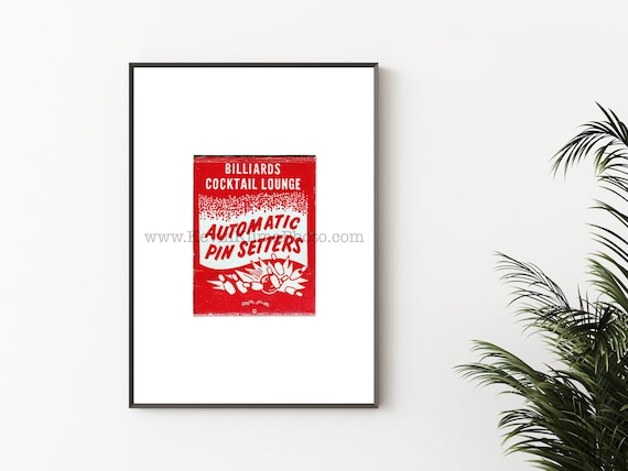 BOWLING ALLEY - Unframed Matchbook Print, Wall Art Print - Billiards, Cocktail Lounge Art