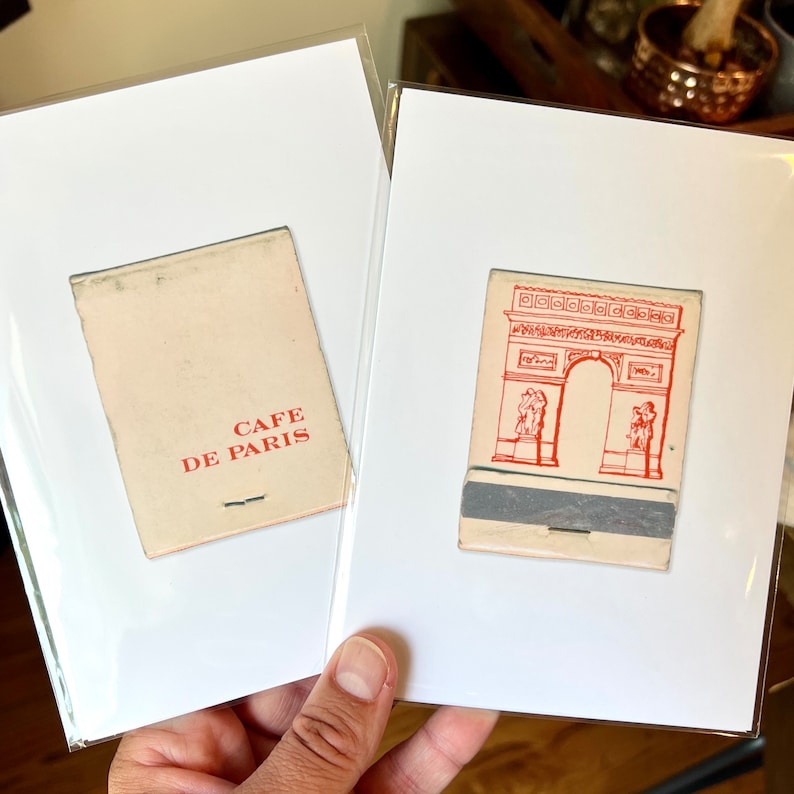 Vintage Paris Art, Set of 2 Vintage Matchbook Prints Unframed Wall Art Print Kitchen Decor, Cafe de Paris, Paris France, French Kitchen image 5