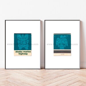 ALASKA MARINE HIGHWAY - Set of 2 Prints - Vintage Kitchen Decor - Vintage Matchbook Print - Unframed Wall Art Print - Vintage Modern Art