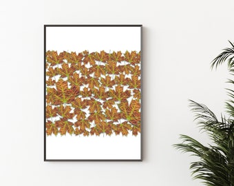 AUTUMN MAPLE LEAVES Wall Art Print - Unframed Wall Art Print - Digital Collage, Yellow Orange Art Print, Fun Home Decor, Bright Art Print
