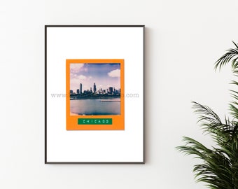 Fotografía del horizonte de Chicago - Arte mural sin marco - Impresión instantánea en película Polaroid - Frente al lago de Chicago, Torre Sears