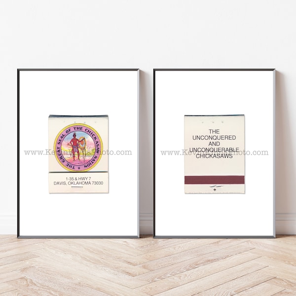 Chickasaw Nation - Set of 2 Matchbook Prints - Vintage Home Decor Print - Unframed Wall Art Print - DAVIS, OKLAHOMA