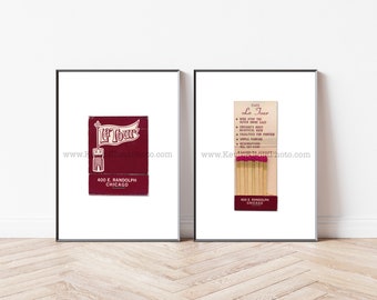 Vintage Chicago Art - Set of 2 Matchbook Prints, Unframed Wall Art Print - Kitchen Bar Decor - LA TOUR French Restaurant