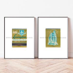 HOTEL LEXINGTON, NYC - Set of 2 Unframed Matchbook Prints - New York Hotel Artwork
