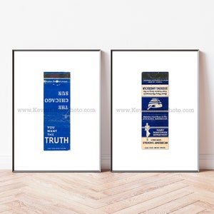 Chicago Sun, Chicago Abend Amerikanisch - Set mit 2 ungerahmten Fotografien, Streichholzbrief-Kunstdrucke - Alte Chicago Zeitungen