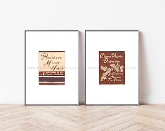 Vintage Atlanta Art - Set of 2 - Old Matchbook Prints - Wall Art Prints - Peachtree Manor Hotel, Atlanta, Georgia