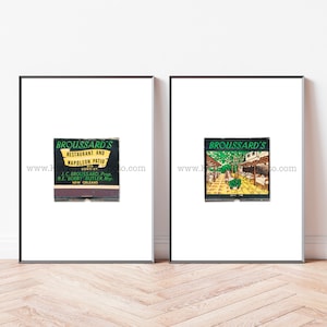 BROUSSARD&#39;S RESTAURANT New Orleans Art, Set of 2 Photography Prints - Vintage Matchbook Print - Unframed Wall Art Prints