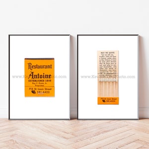 New Orleans Art, Set of 2 Restaurant Antoine Photography Prints - Vintage Matchbook Print - Unframed Wall Art Prints